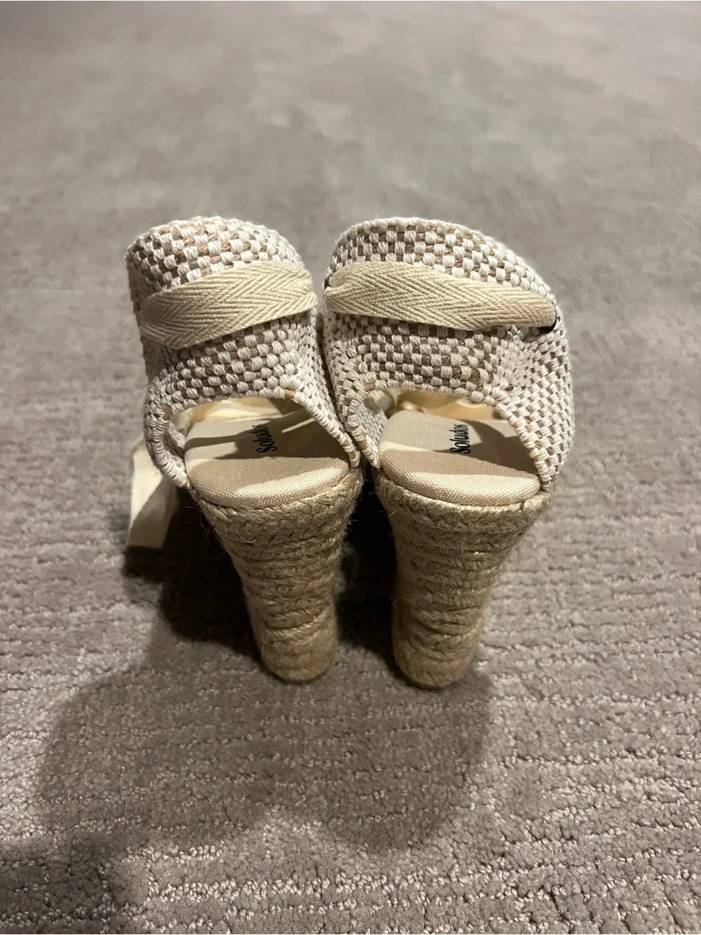 Soludos Cream Canvas Espadrille Wrap Wedge Sandals